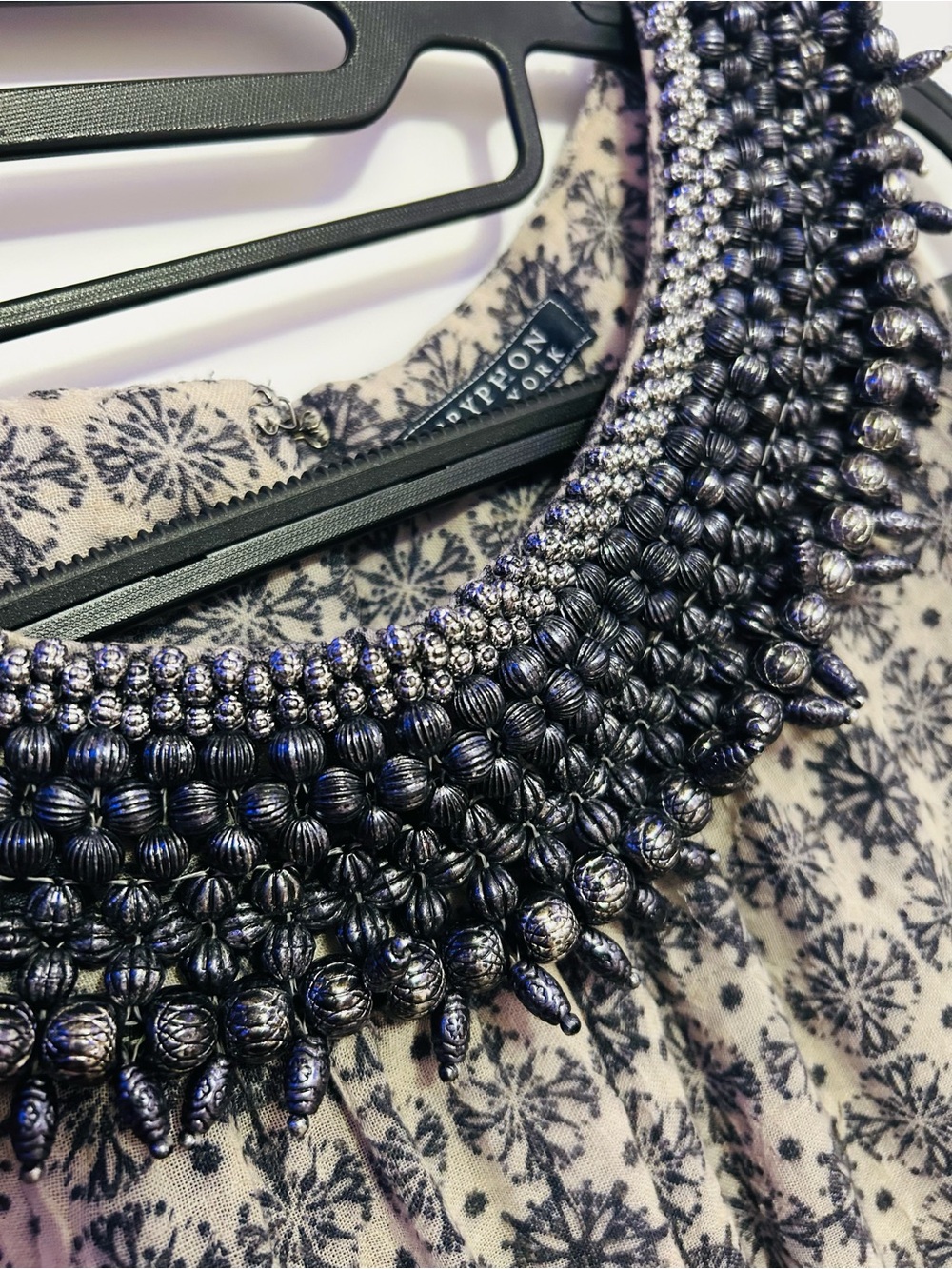 Gryphon NY Beaded Collar Mixed Print Dress Silk Lining - Picture 3 of 12